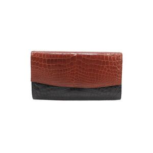 Eileen Kramer Womens Leather Crocodile Print Clutch Handbag Brown Black